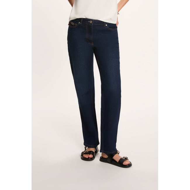 Jean droit taille haute bleu <span itemprop=