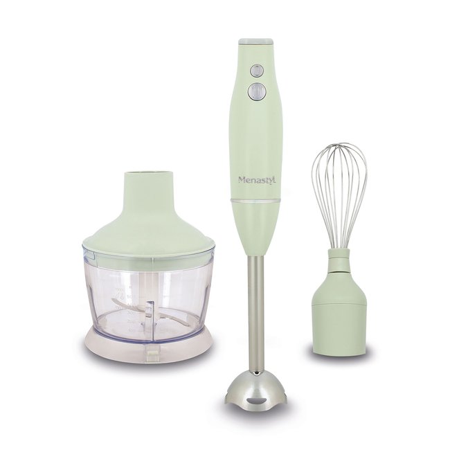 Mixeur 3 en 1 - 600W - 2 vitesses, RETRO inox-transparent-vert <span itemprop=