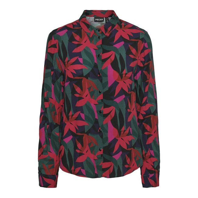 Camisa estampada de manga larga rosa/azul/verde <span itemprop=