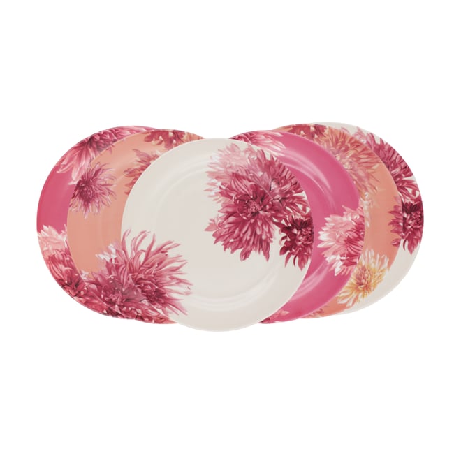 Lot de 6 grandes assiettes, FLORA Couleur rose <span itemprop=
