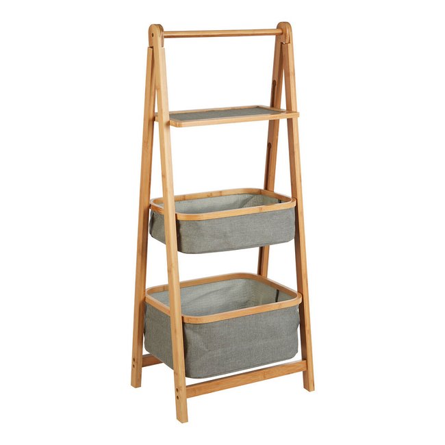 3-Tier Bathroom Storage Unit in Bamboo, grey, SO'HOME