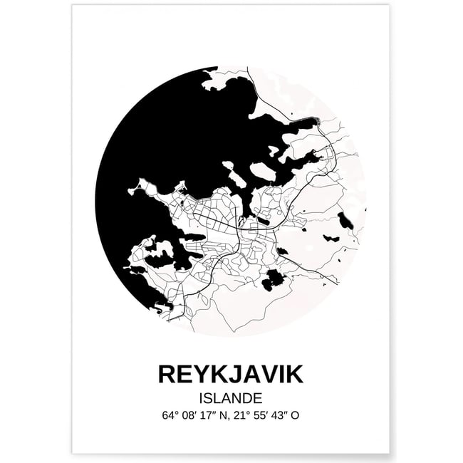 Affiche Carte Reykjavik Couleur blanc <span itemprop=