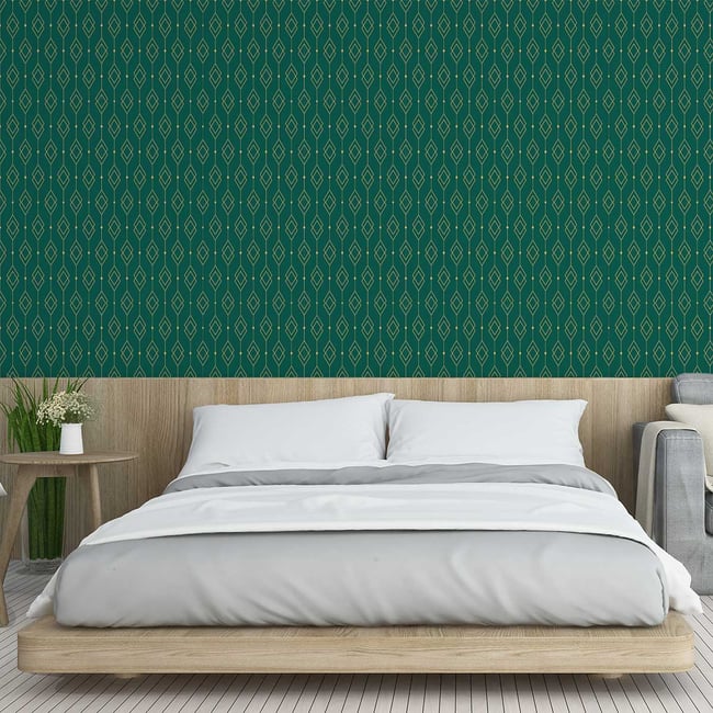 Papier peint art déco losange doré Couleur intissé <span itemprop=