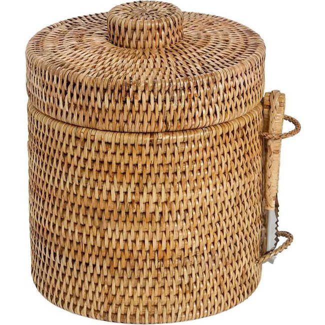 Seau à glace en rotin avec pince élégant pour service raffiné Couleur rotin naturel tressé marron clair <span itemprop=
