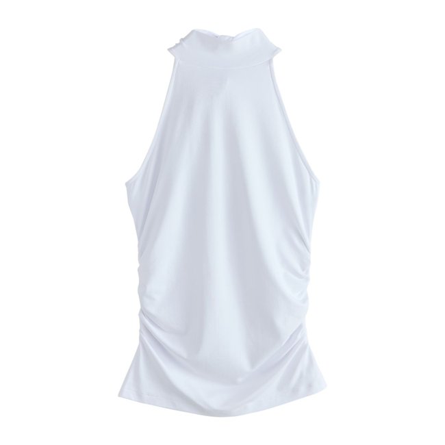 Top sans manches fluide doux dos nu foulard blanc <span itemprop=