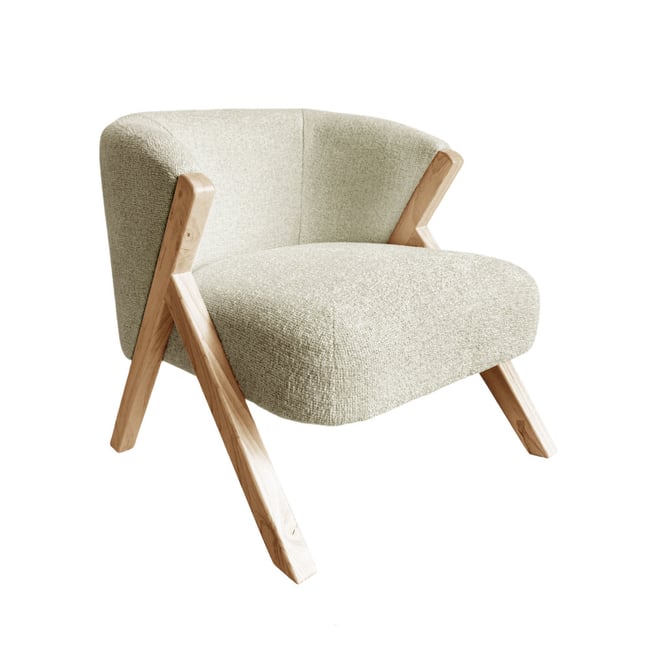 Fauteuil en tissu pieds bois clair- MALOU Couleur beige <span itemprop=