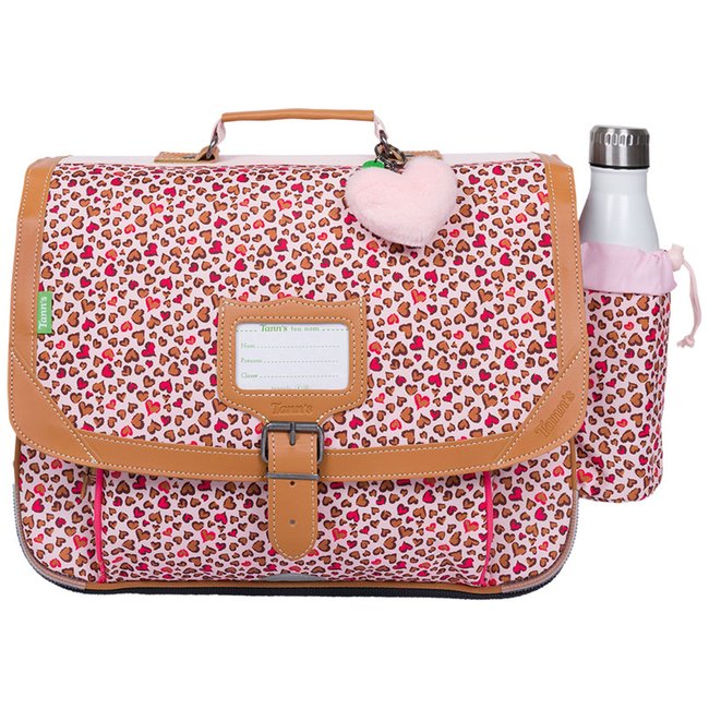 Cartable rose, marron <span itemprop=