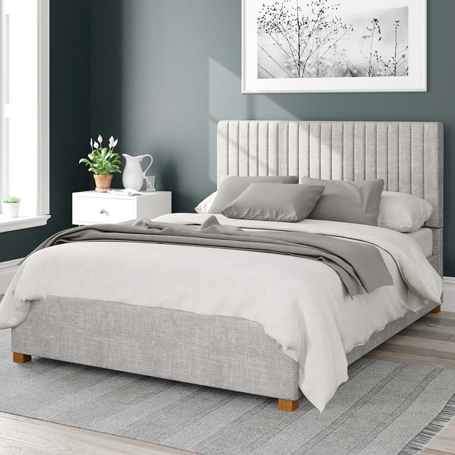 Grant Pure Pastel Cotton Storage Ottoman Bed With Vertical Upholstered Headboard - ASPIRE