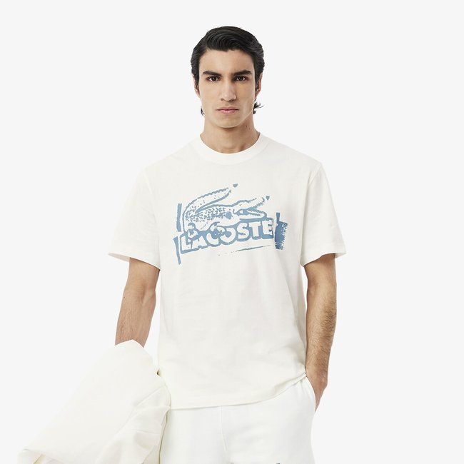 T-shirt jersey de coton imprimé crème <span itemprop=