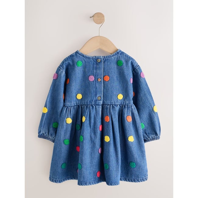 Robe en tissu bouclé à pois/manches longues jena bleu <span itemprop=