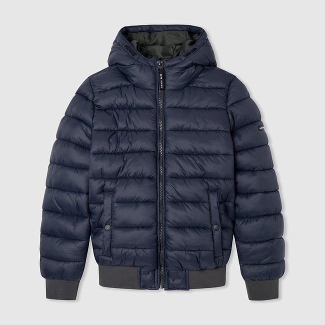 Doudoune à capuche bleu marine <span itemprop=