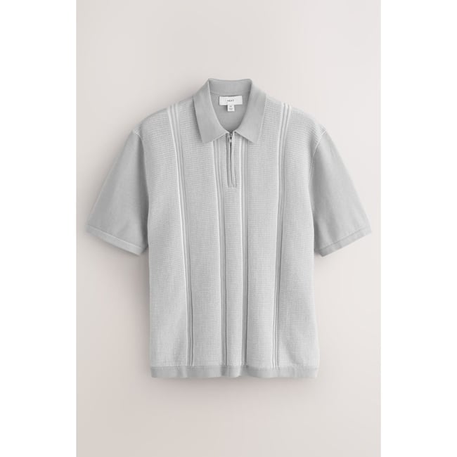 Polo semi-zippé manches courtes à rayures gris <span itemprop=
