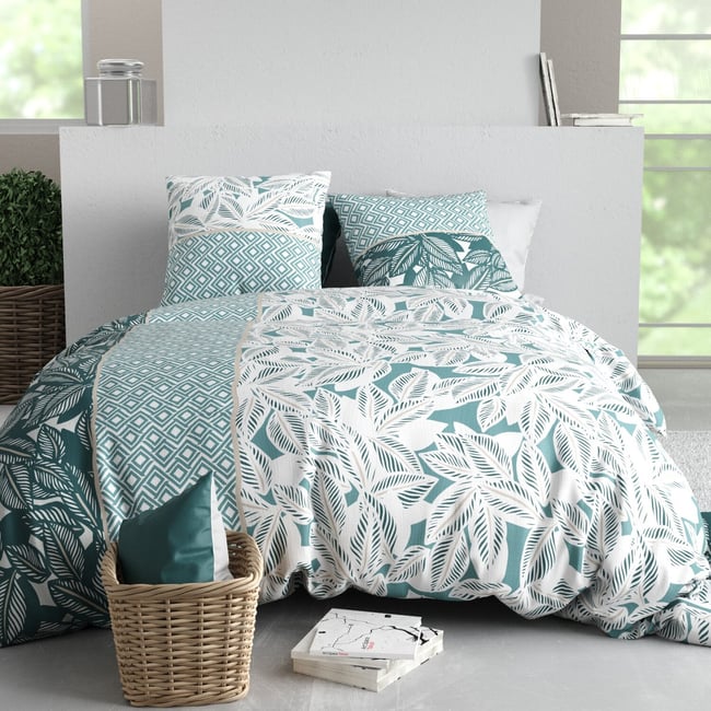 Parure housse de couette en coton imprimée, FOLIage multicolore <span itemprop=