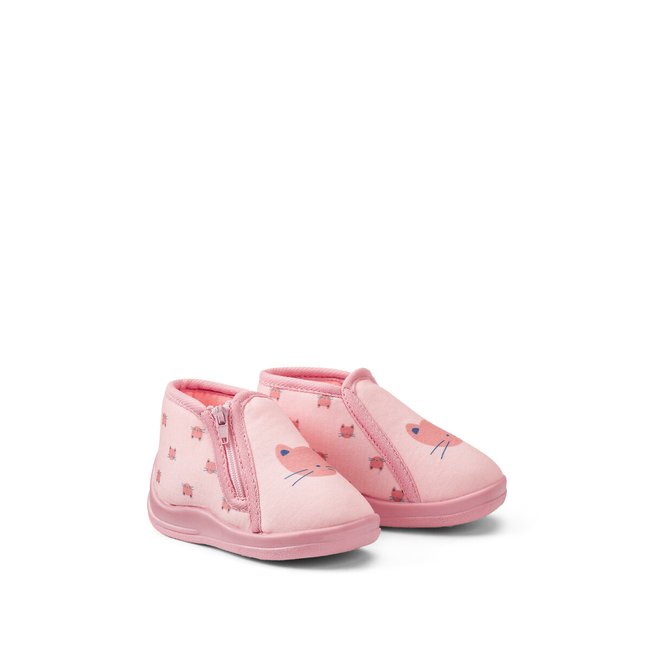 Babyschuhe mit Reissverschluss, Katzenmotive allover rosa <span itemprop=
