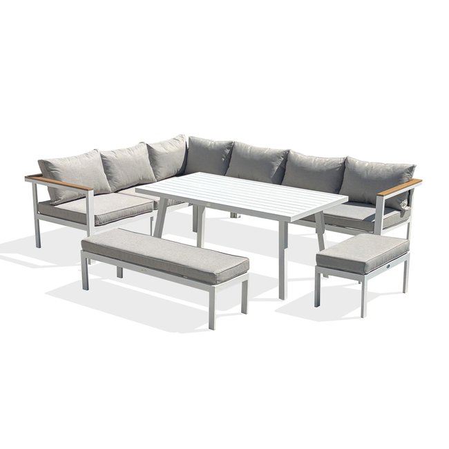 Ensemble repas de jardin 9 places MAJARI blanc <span itemprop=