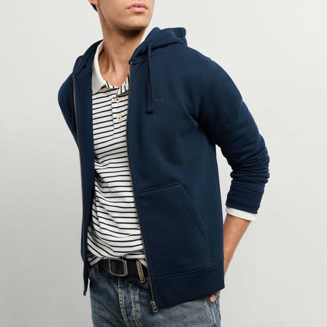 Sweat-Shirt À Capuche Et Fermeture Éclair Coupe Regular bleu dulwich <span itemprop=