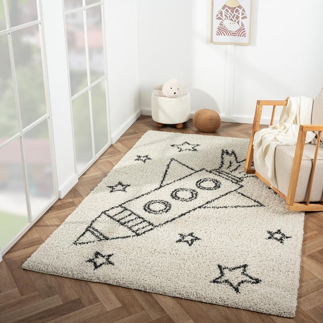 Tapis enfant tissé TOTHEMOON Couleur écru <span itemprop=