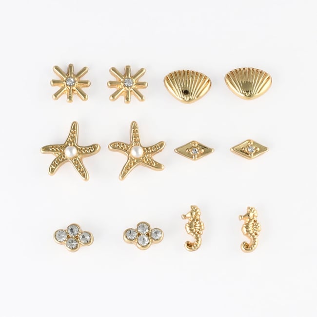 Set x6 paires de puces d'oreilles mer doré <span itemprop=