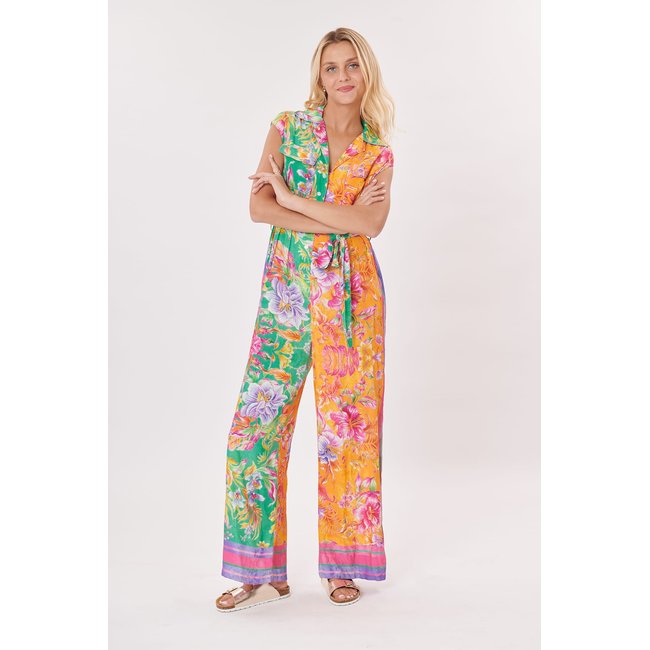 Combinaison imprimée floral col en V INDIA orange <span itemprop=