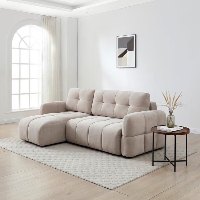 Maren Chenille Quilted Corner Sofabed, light taupe, ÉDITÉ