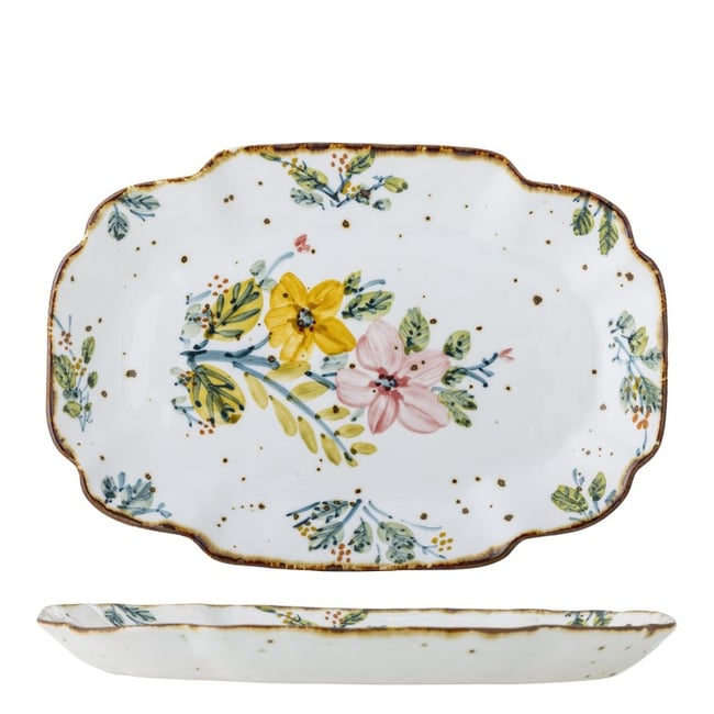 Plat de service grès peint floral Bloomingiville Savina Couleur multicolore <span itemprop=