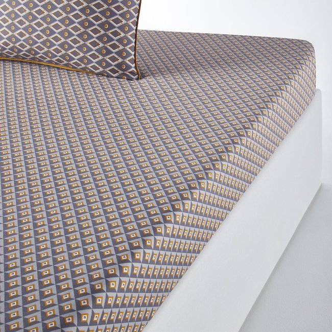 Drap housse pur coton Pallazzo imprimé gris <span itemprop=