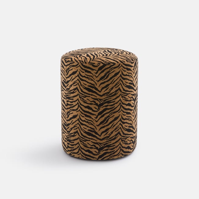 Pouf en tissu texturé, motif tigre, POLINA tigre <span itemprop=