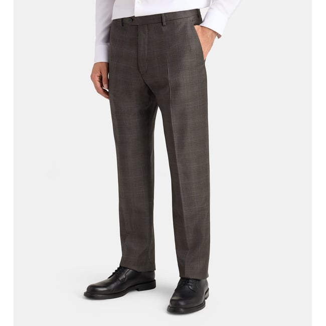 Pantalon de costume droit beppe à carreaux laine italienne marron <span itemprop=