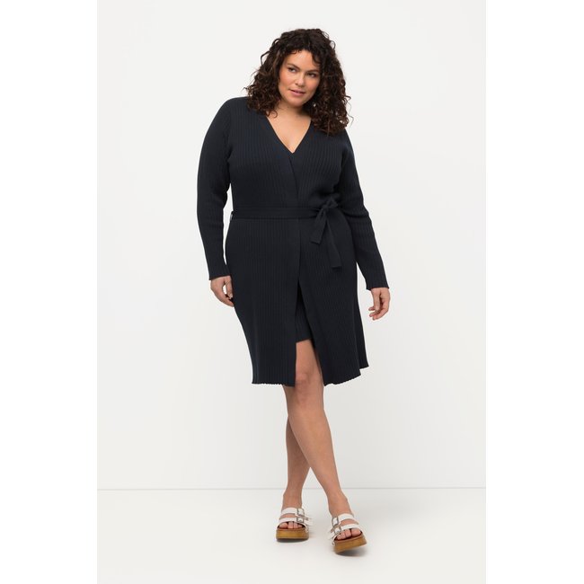 Cardigan long en maille côtelée marine <span itemprop=