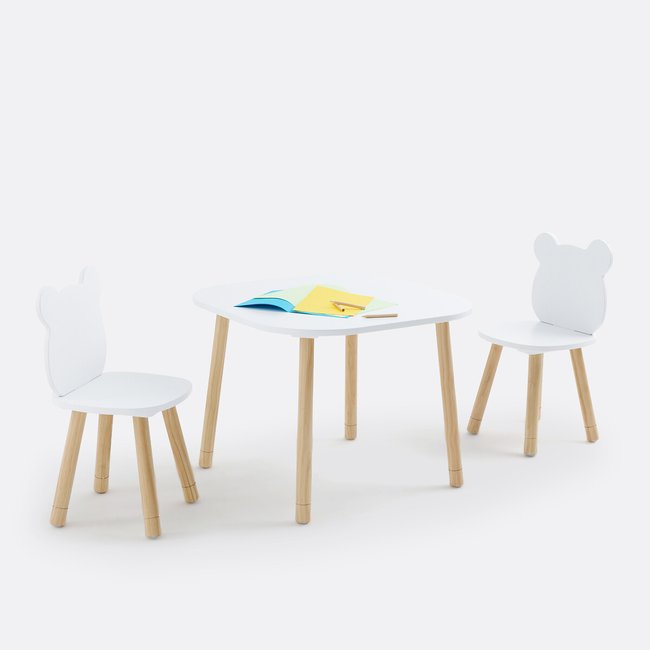 Ensemble table et 2 chaises enfant, Ancelme Couleur naturel/blanc <span itemprop=