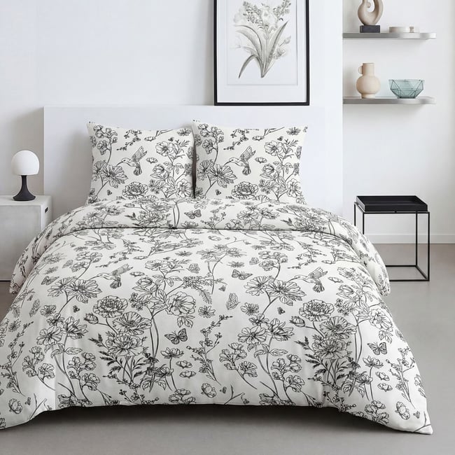 Parure de lit imprimé Floral SUNSHINE JOSEPHINE blanc <span itemprop=