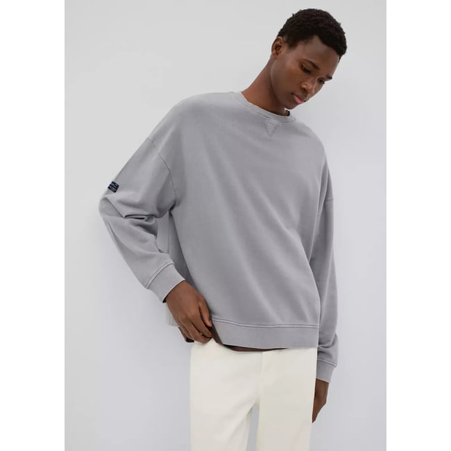 Sweat coton détail empiècement gris <span itemprop=