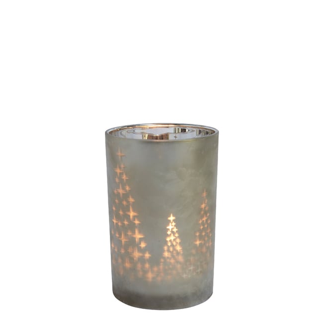 Photophore de noël décoratif en verre dépoli H18 STARRY Couleur gris <span itemprop=