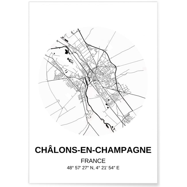 Affiche Carte Châlons-en-Champagne Couleur blanc <span itemprop=