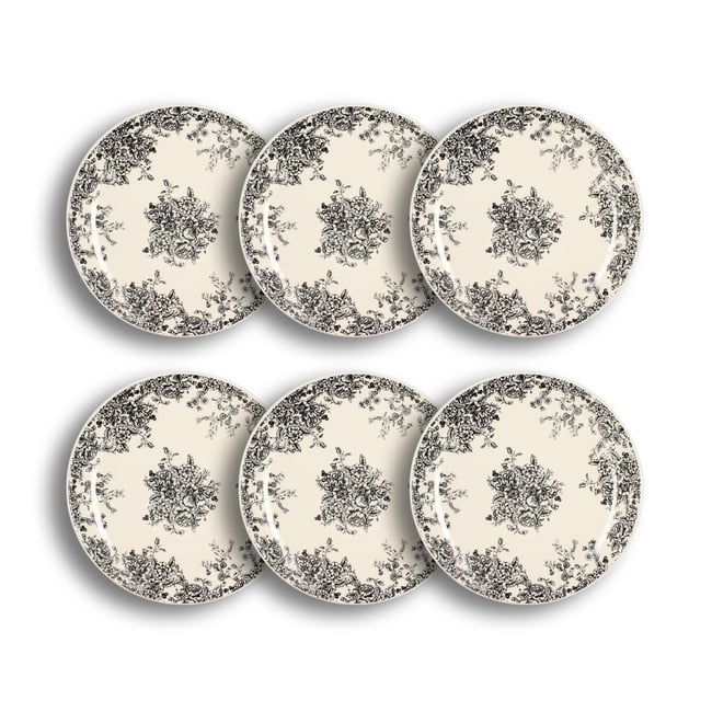 Lot de 6 assiettes plates en grès 26cm, FLORALI Couleur noir <span itemprop=