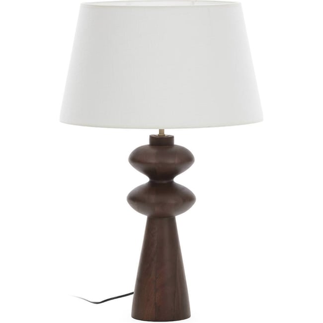 Lampe à poser en bois sculpté Couleur marron foncé et blanc <span itemprop=