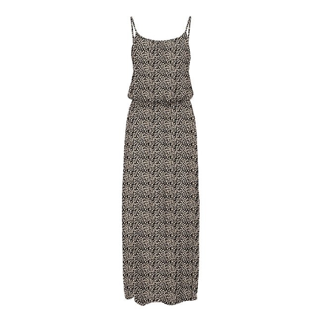 Robe longue fleurie imprimé noir/beige <span itemprop=