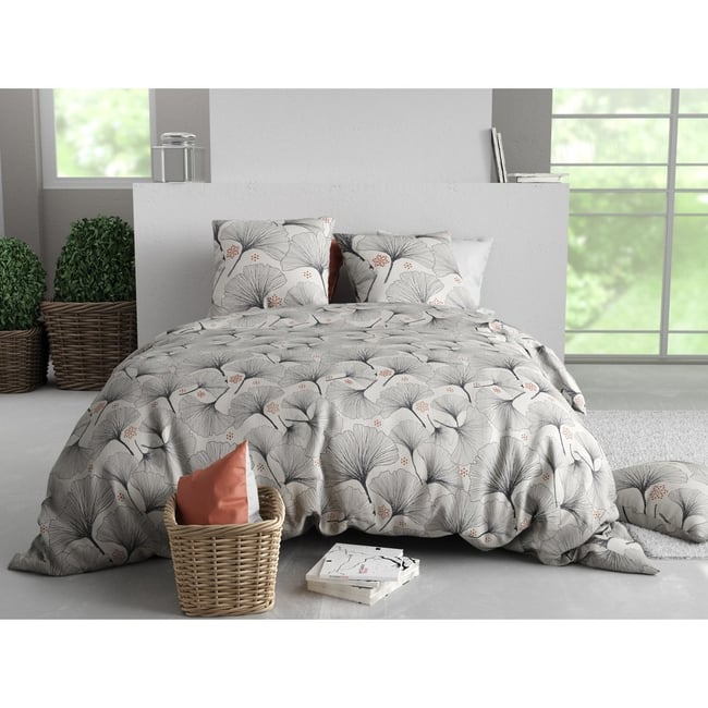Parure de lit Feuillage gincko blanc <span itemprop=