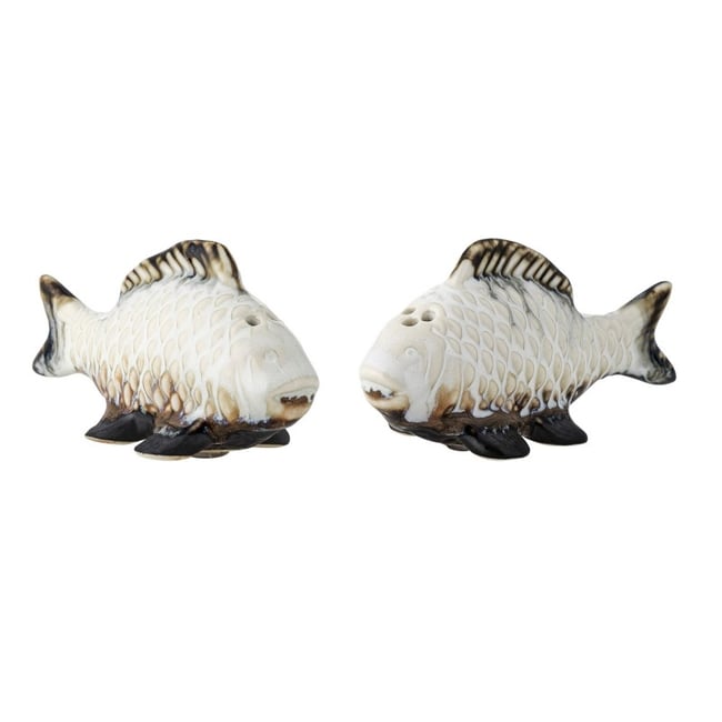 Salière poivrière poissons grès  ChASE set de 2 blanc <span itemprop=