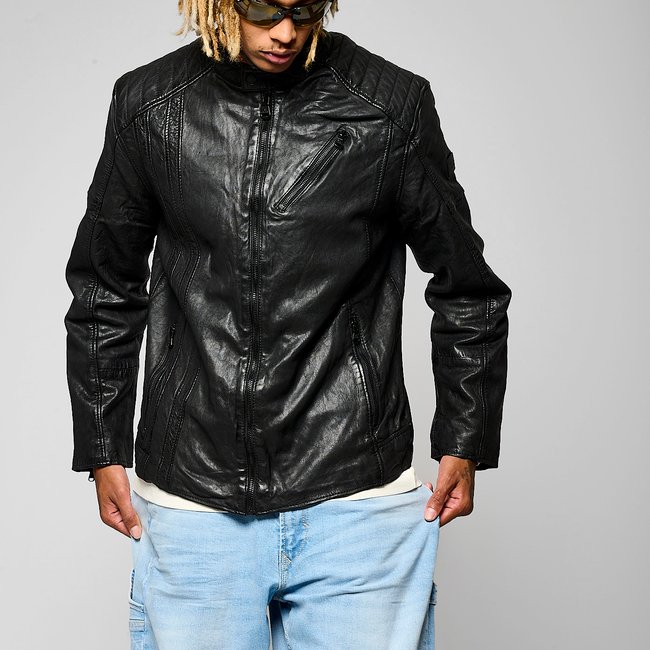 Veste En Cuir  Cuir D'agneau BEN noir <span itemprop=