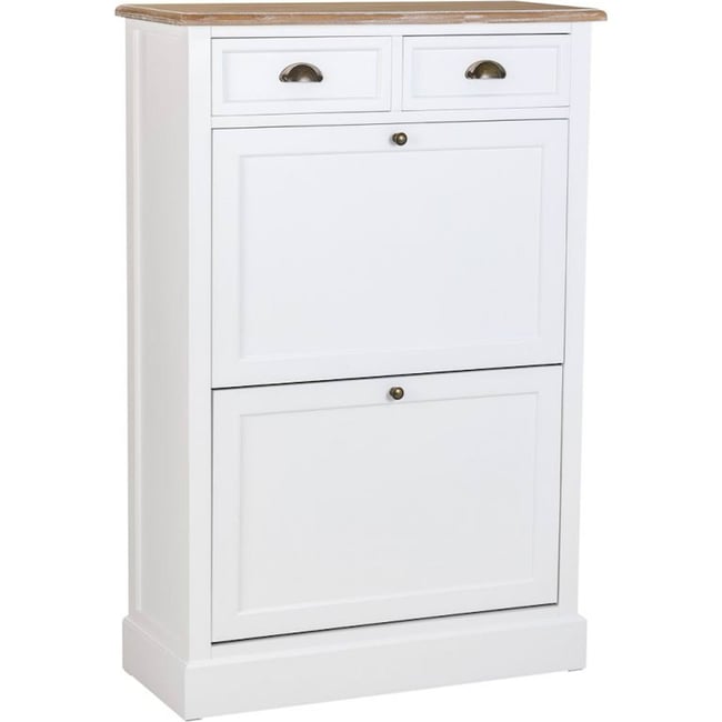 Meuble à chaussures en bois avec tiroirs et portes rectangulaire Couleur blanc et bois naturel clair <span itemprop=