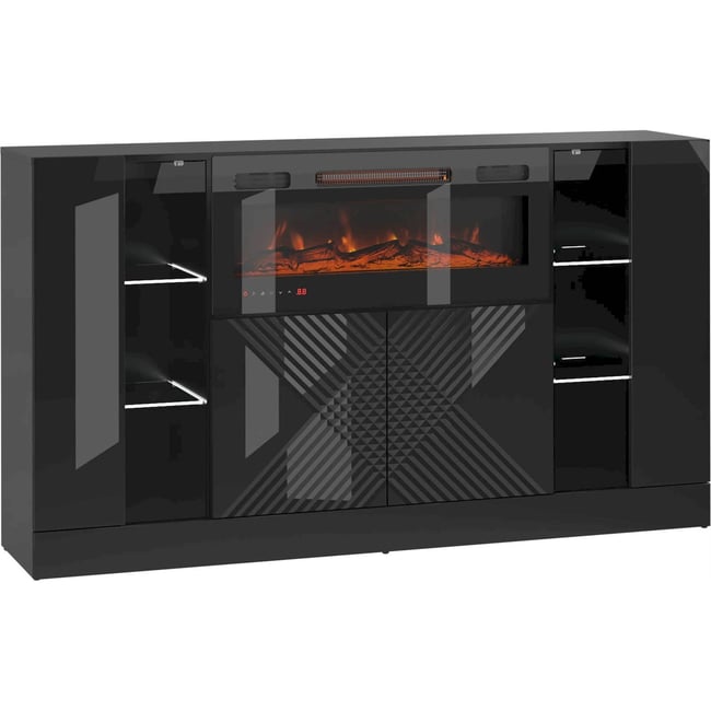 Buffet 4 portes avec cheminée électrique Couleur noir mat <span itemprop=