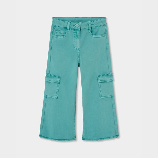 Pantalon fille cargo avec poches vert <span itemprop=