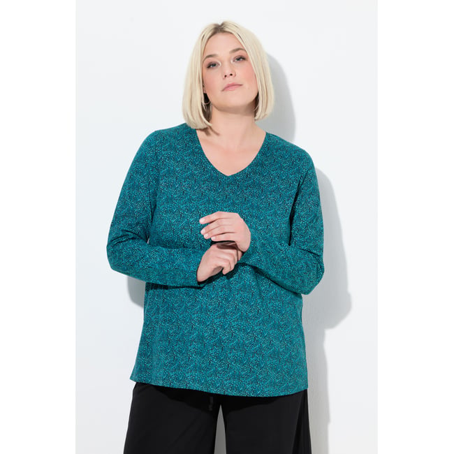 T-shirt imprimé, coupe évasée bleu mer <span itemprop=