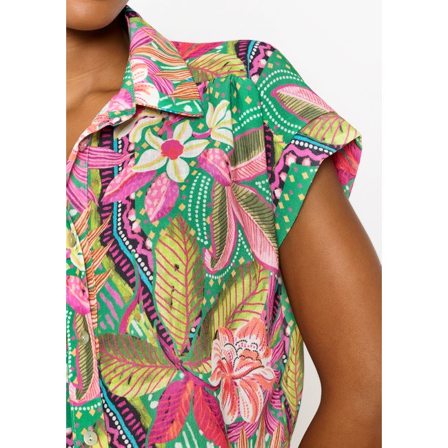 Chemise à imprimé tropical vert pomme <span itemprop=