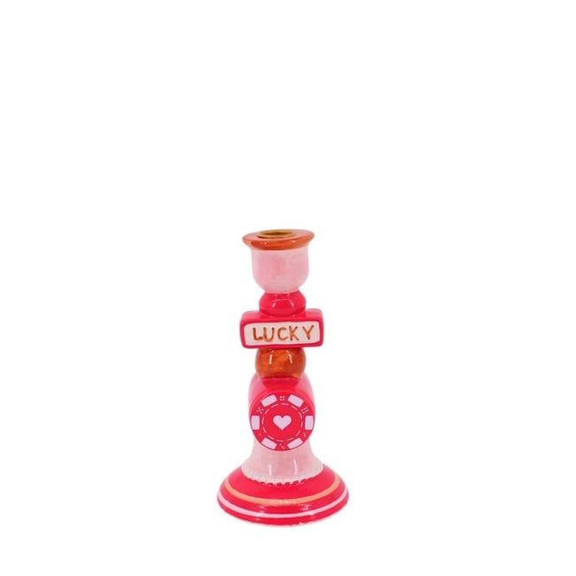 Bougeoir Lucky en dolomite  20cm Couleur rouge <span itemprop=