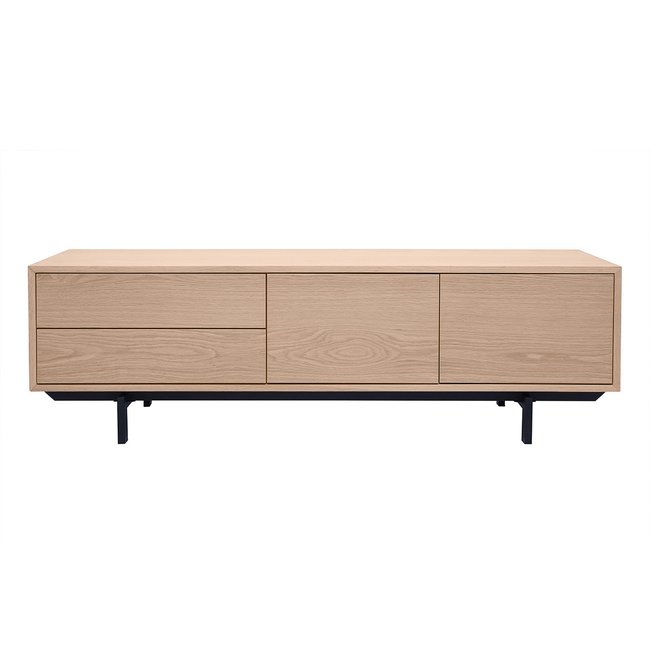 Meuble TV finition bois chêne avec rangements fermés L160 cm MANNY Couleur chêne clair <span itemprop=