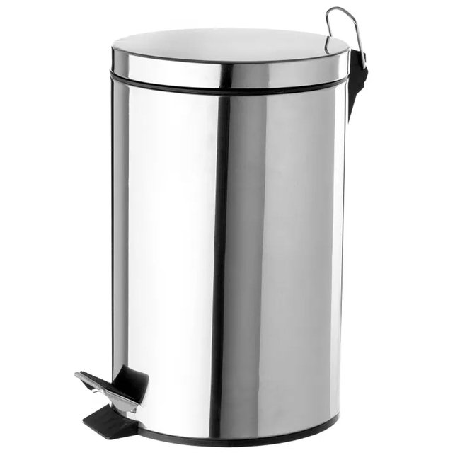 Poubelle de salle de bain ronde à pédale en métal chromé 3L Couleur chrome/inox <span itemprop=
