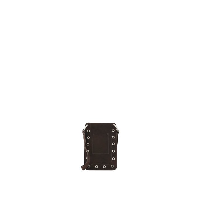 Pochette téléphone cuir œillets marron fonce <span itemprop=