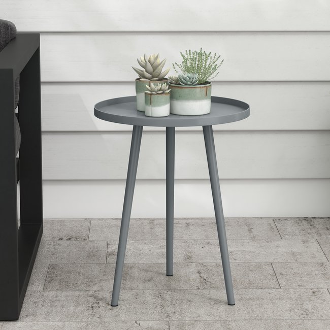 Table basse de jardin d'appoint design scandinave Ø 40 x 50H cm acier gris <span itemprop=
